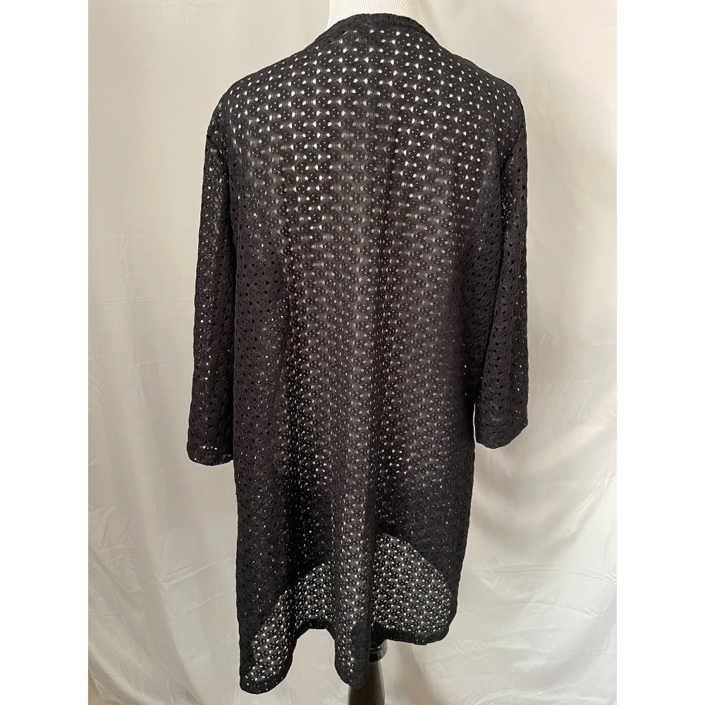 Anne Cole Black Lace Eyelet 3/4 Sleeve Double Tie Front Cardigan - Picture 6 of 12